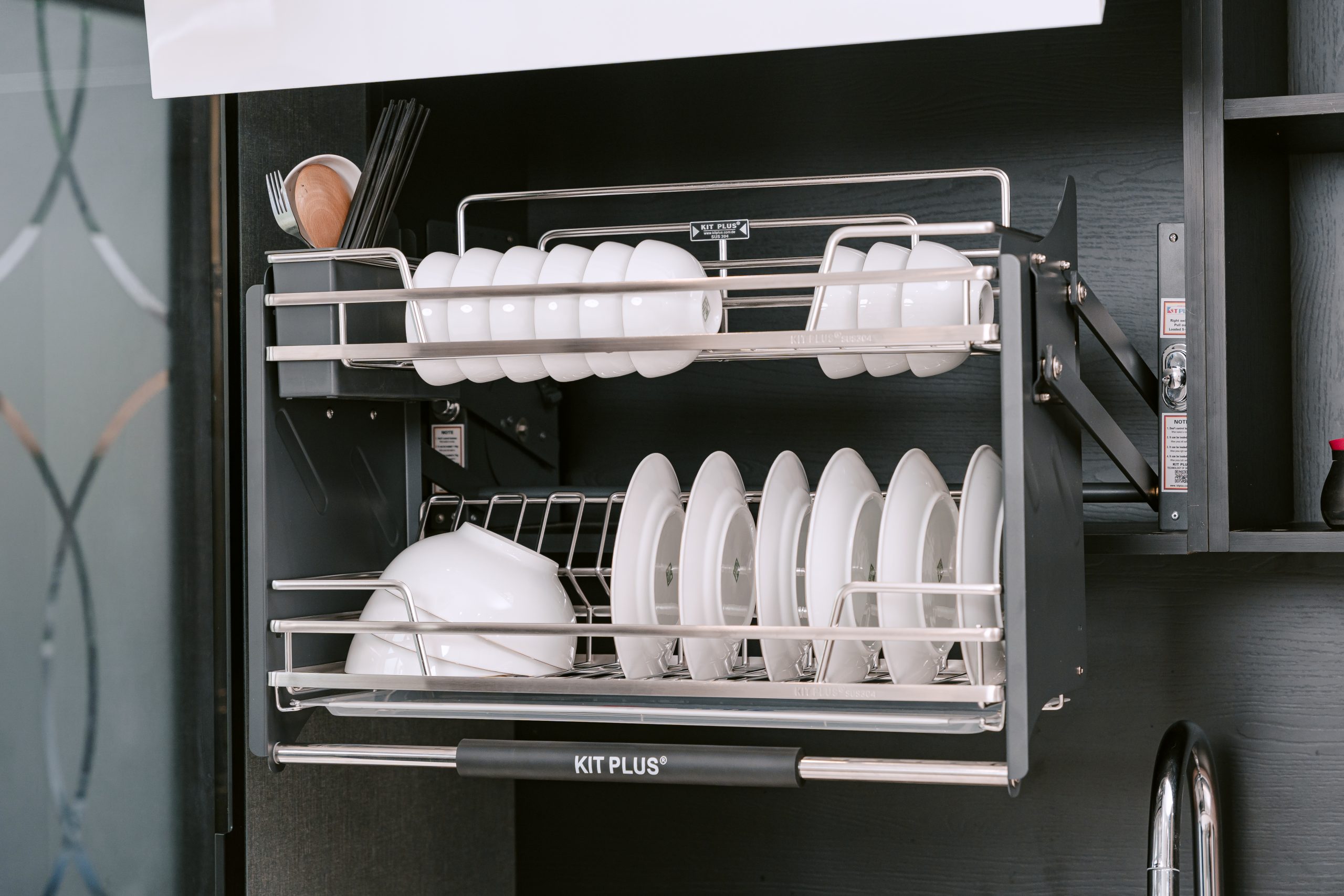 KIT-16 Kệ Bát Đĩa Nâng Hạ Nan OVAL Inox 304 - Ảnh 1